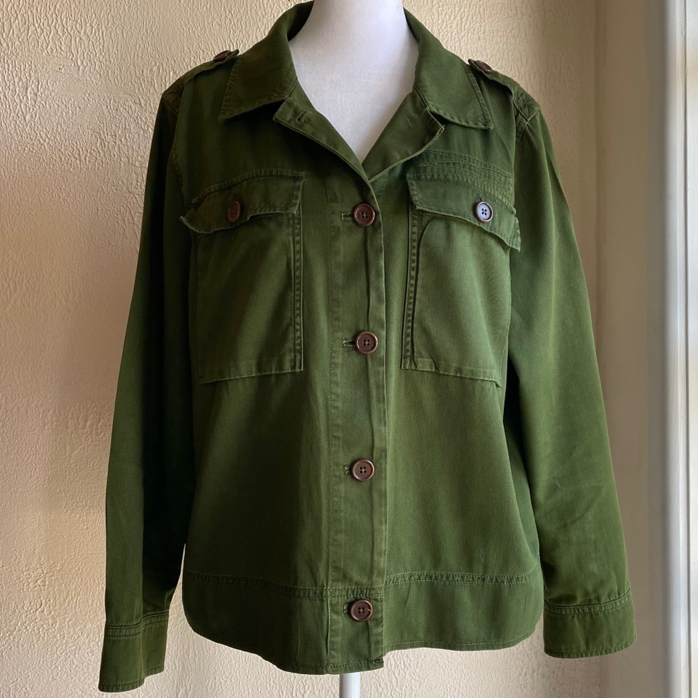 J. Crew green twill utility short swing field jacket Size M - Picture 2 of 13